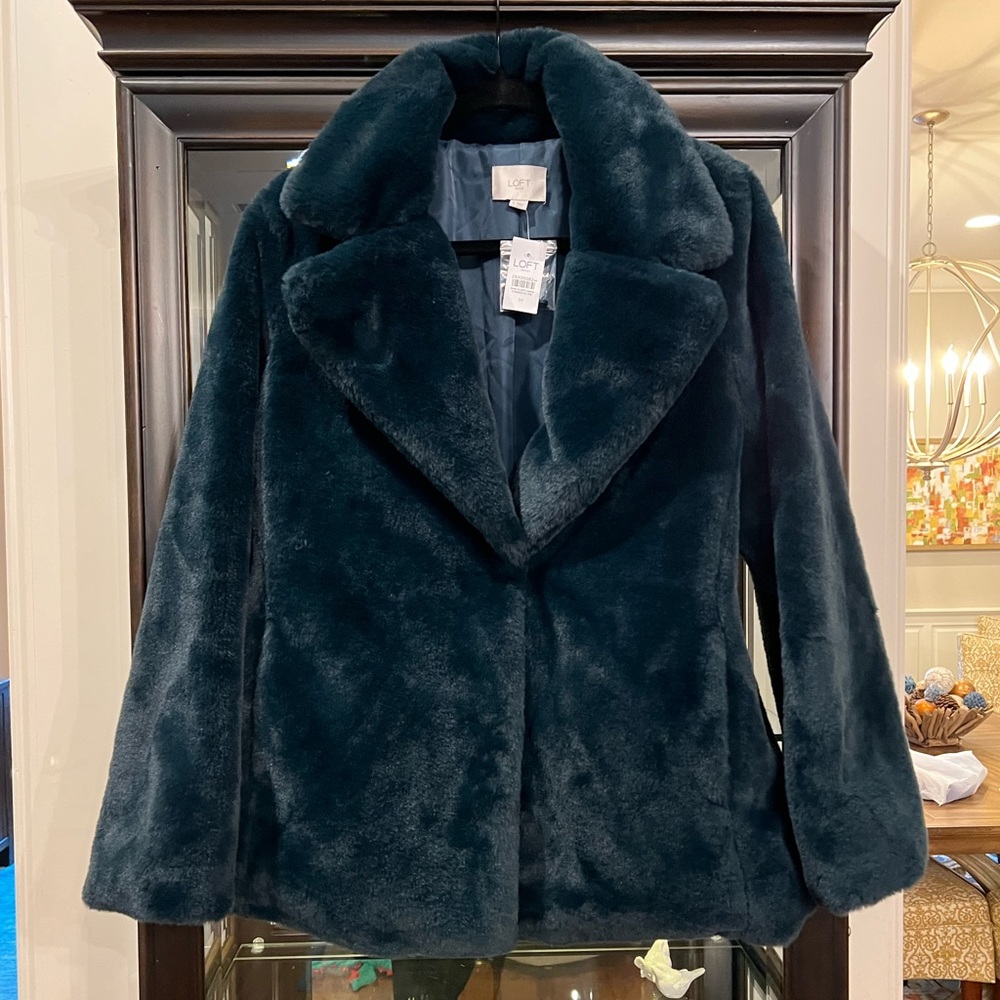 NWT Ann Taylor LOFT coat. SUPER soft! Dark teal color. Size M.